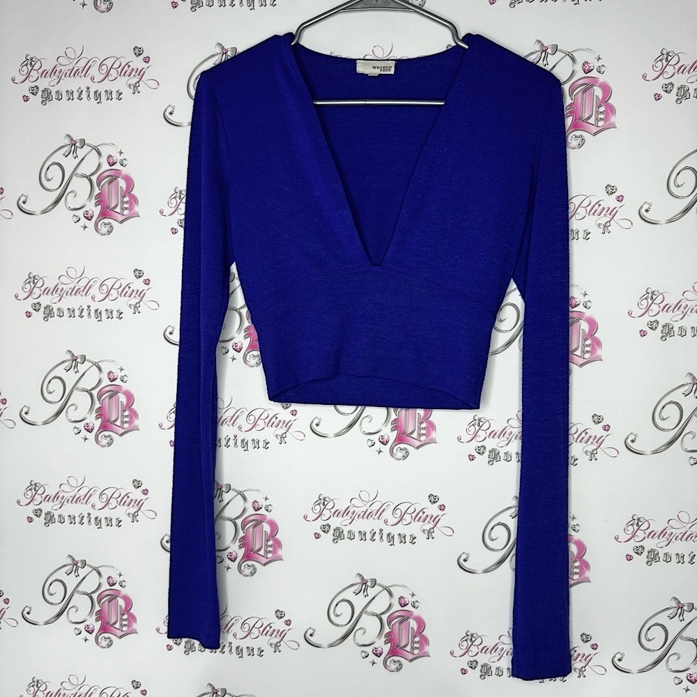 Wilfred free long sleeve royal blue stretchy Elegant Blue V-Neck Women's Top